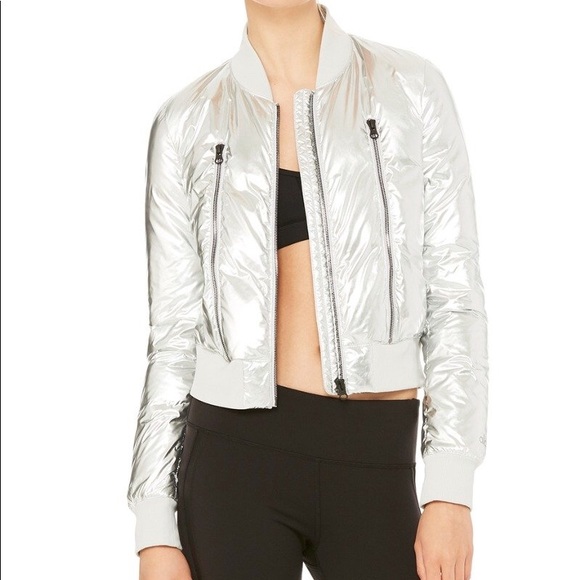 ALO Yoga Jackets & Blazers - Alo Yoga Silver Off Duty Bomber Jacket {NWOT}